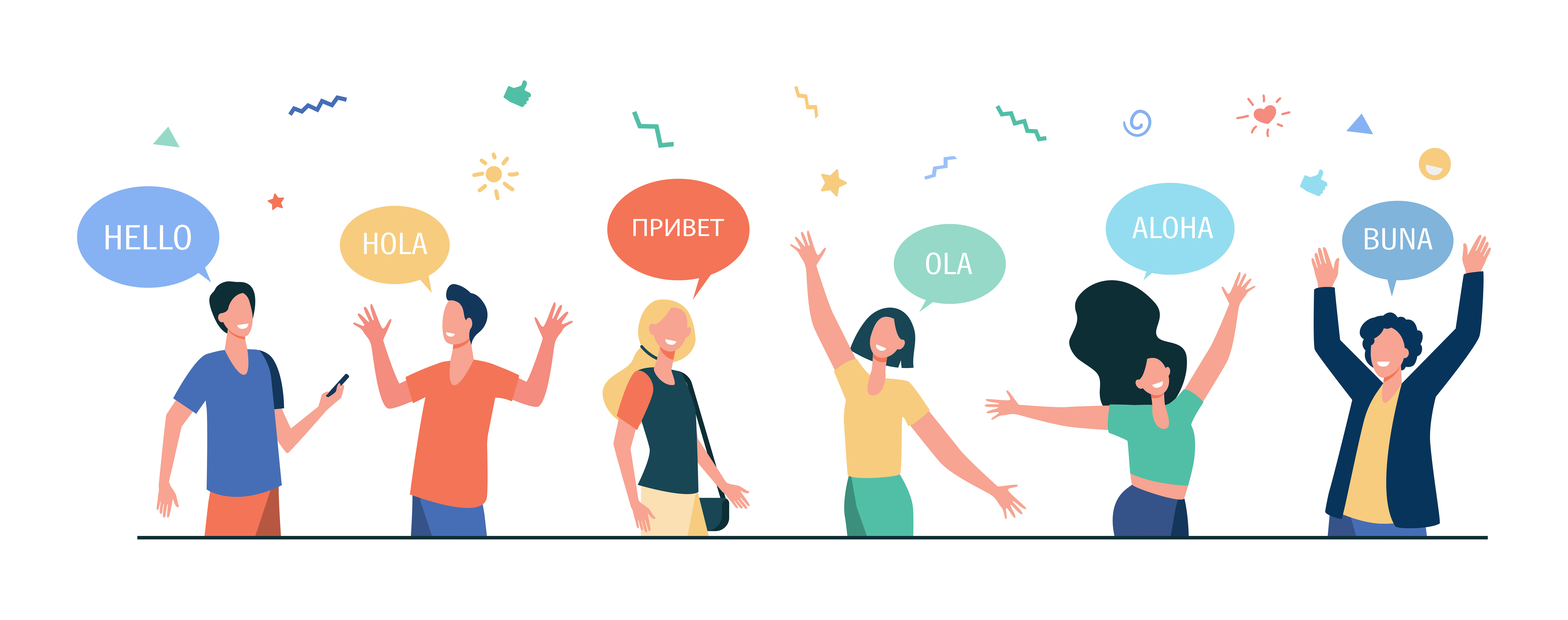 https://www.freepik.com/free-vector/happy-young-people-saying-hello-different-languages-students-with-speech-bubbles-hands-gr